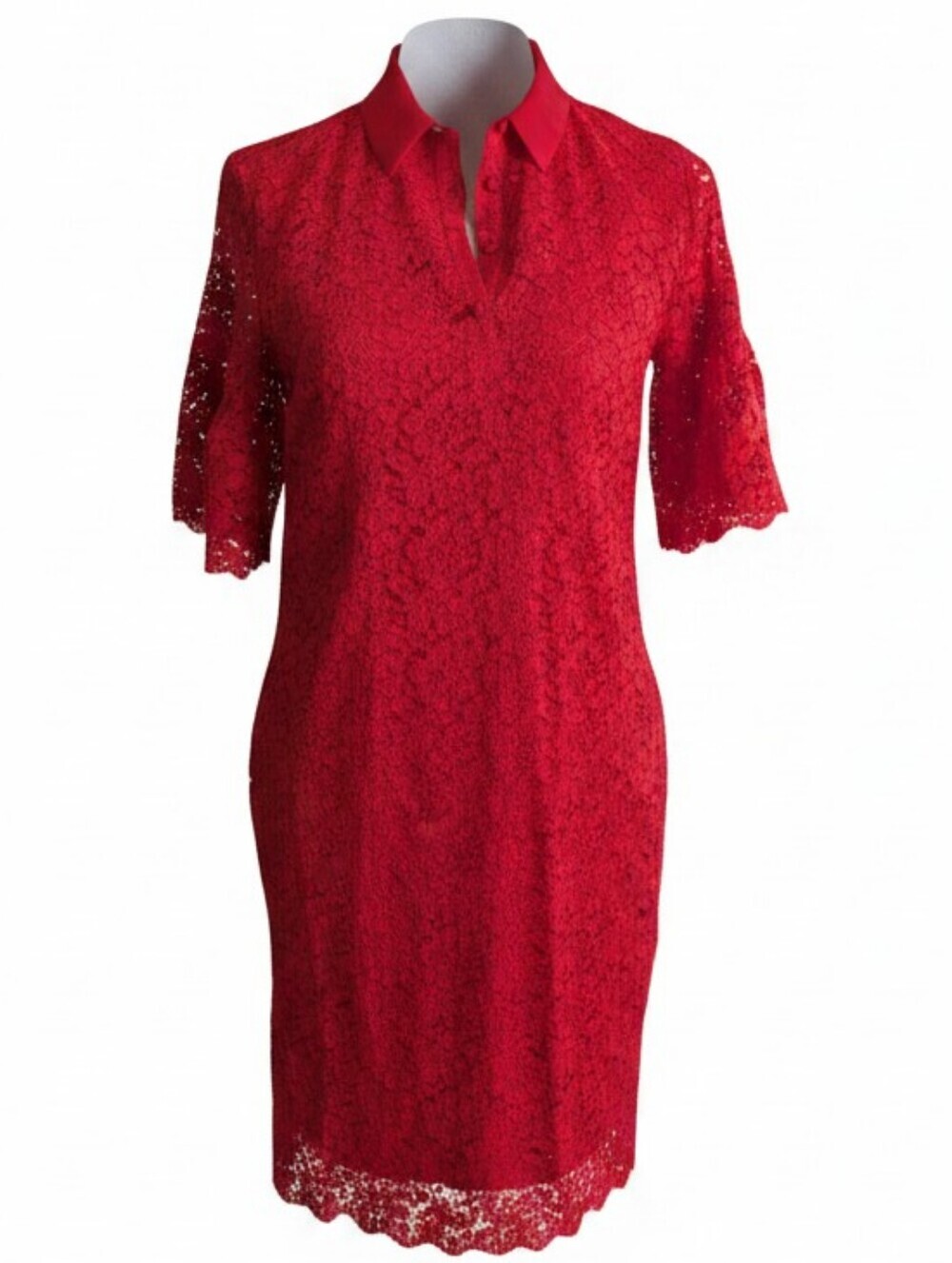 Banana Republic Red Lace Shirt Dress Bell Sleeves Size S